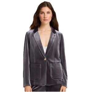 Draper James Blazer Womens Velvet Gray 12 Holiday One Button Closure Party Shiny